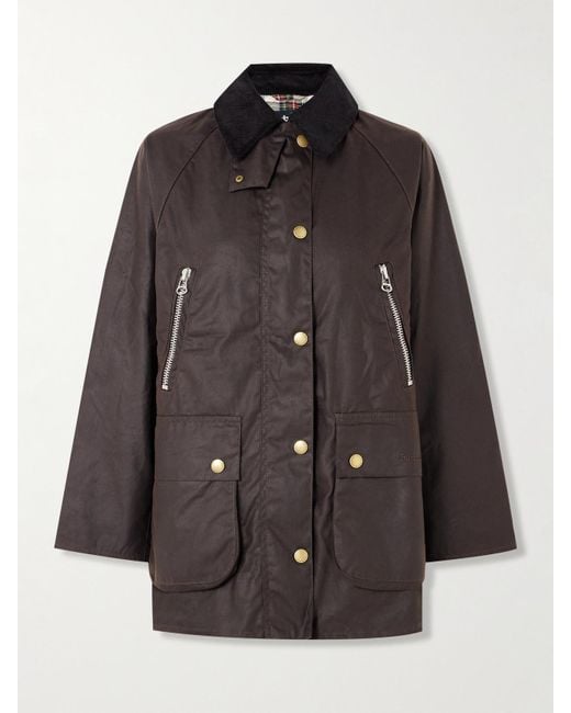 Barbour Black Lynne Corduroy-Trimmed Waxed-Cotton Jacket