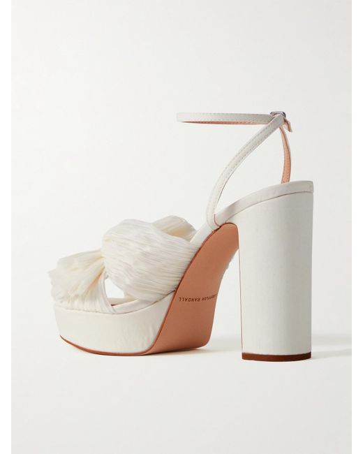 Loeffler Randall Natural Natalia Bow-Embellished Plissé-Organza Platform Sandals