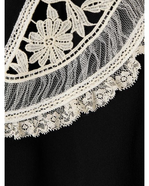 Chloé Black Lace-Trimmed Silk-Crepe Blouse