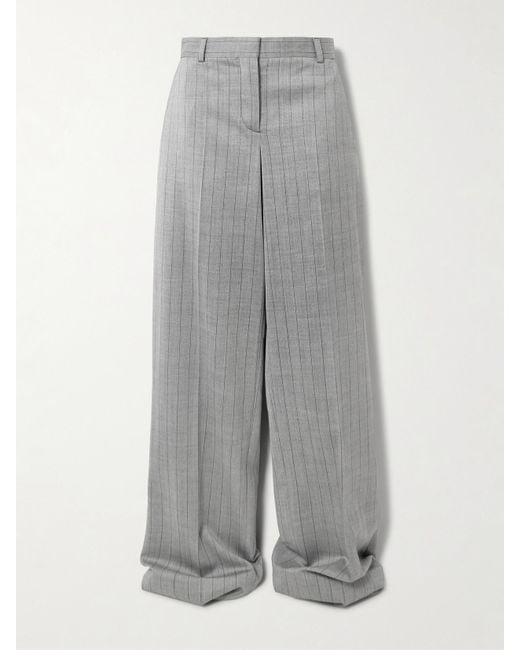 Stella McCartney Gray Pinstriped Wool-Blend Twill Wide-Leg Pants