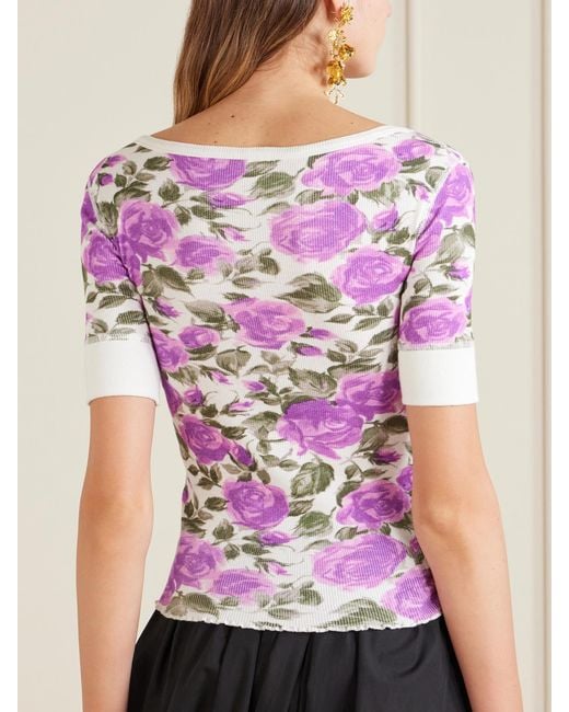 Chloé Pink Floral-Print Ribbed Stretch-Cotton Jersey T-Shirt