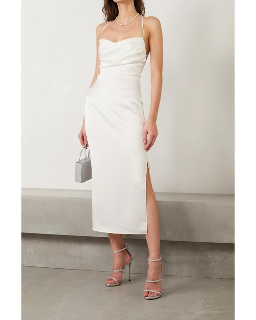 Rasario White Lace-Up Duchesse-Satin Midi Dress