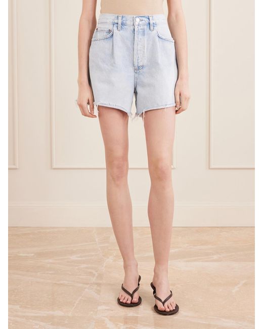 Agolde Blue Rhoda Frayed Organic Denim Shorts