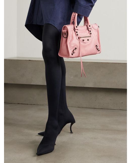 Balenciaga Pink Le City Kleine Tote Aus Strukturiertem Leder Mit Verzierungen