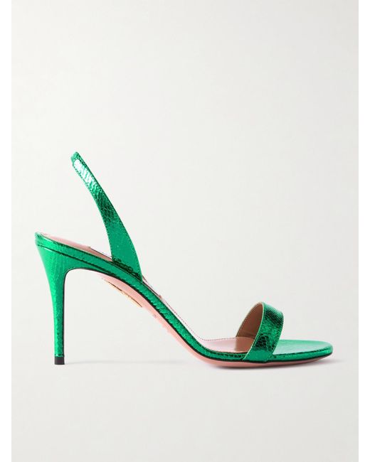 Aquazzura Green So Nude 85 Metallic Snake-Effect Leather Slingback Sandals