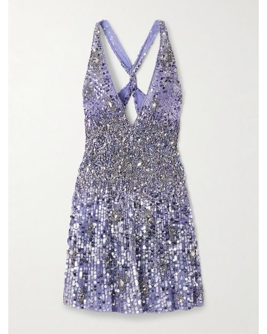 Jenny Packham Purple Crystal And Sequin-Embellished Tulle Mini Dress