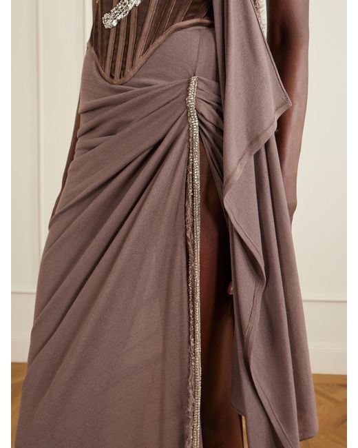 Wiederhoeft Purple Embellished Draped Knitted Midi Skirt
