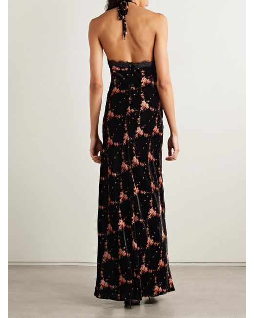Cara Cara Black June Neckholder-Maxikleid Aus Samt Mit Blumenmuster Und Spitzenbesatz