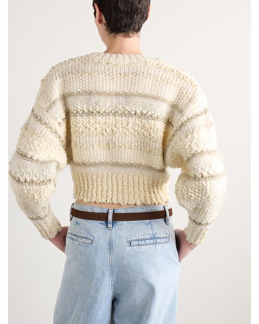 FRAME Natural Verkürzter Pullover Aus Einer Gestreiften Wollmischung