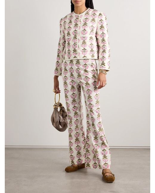 Alix Of Bohemia White Charlie Floral-Print Cotton Flared Pants