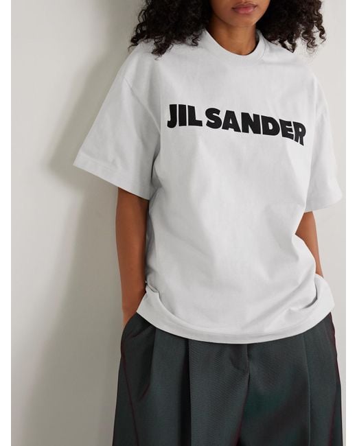 Jil Sander White Cotton T-Shirt With Bold Logo And Classic Cut