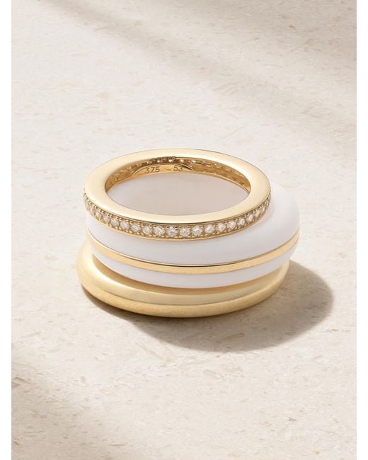 Set De Trois Bagues En Or 14 Carats (585/1000) Recyclé, Agate Et Diamants The Albert, Essential Stacking Et Triple Eternity BY PARIAH en coloris Natural