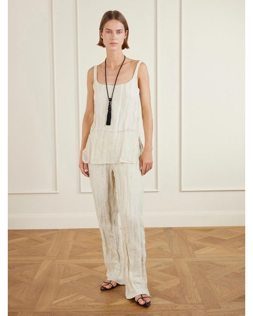 Rohe Natural Crinkled Cotton-Blend Wide-Leg Pants