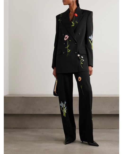 Stella McCartney Black Oversized Double-Breasted Embroidered Wool-Twill Blazer