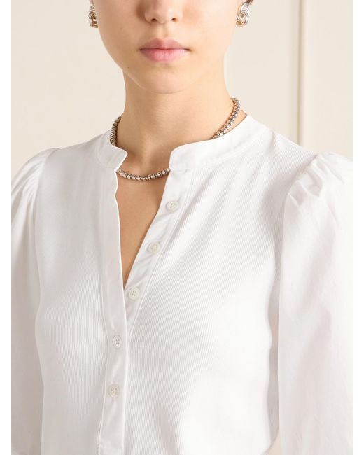 Veronica Beard White Coralee Poplin And Ribbed Stretch-Pima Cotton-Jersey Top