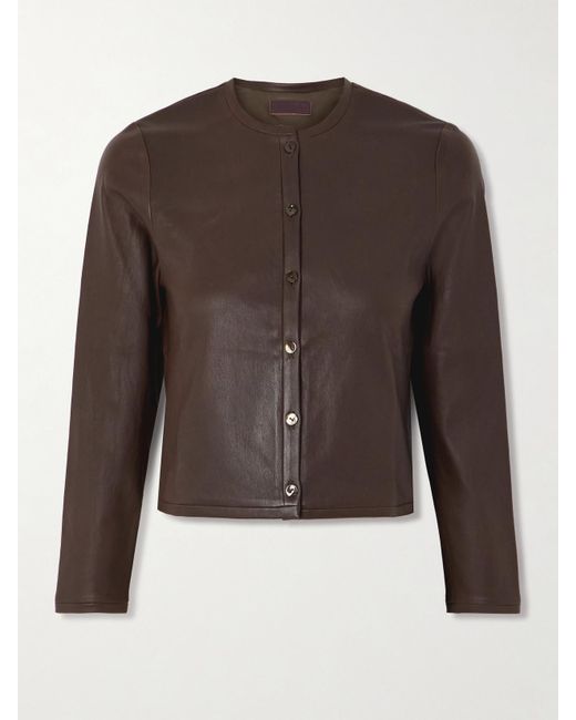 Stouls Brown Astrid Cropped Leather Cardigan