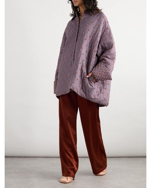 Dries Van Noten Purple Hemd Aus Bedrucktem Voile Aus Einer Baumwollmischung Mit Kristallen