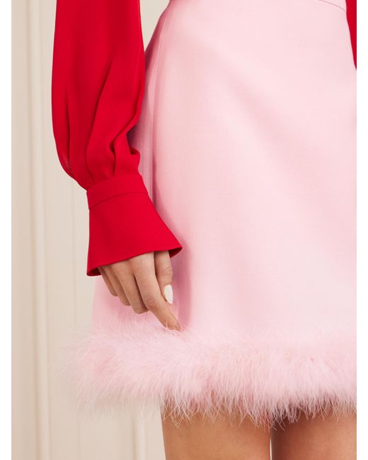 Valentino Garavani Pink Feather-Trimmed Wool And Silk-Blend Crepe Mini Skirt