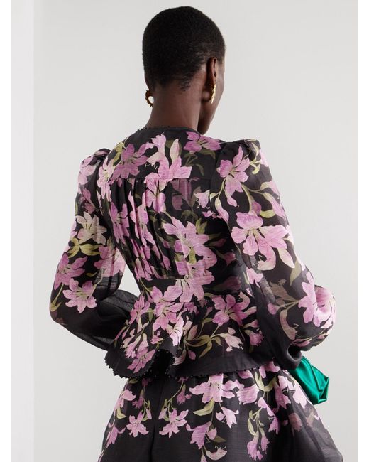 Zimmermann Black Dawning Bluse Aus Einer Leinen-Seidenmischung Mit Blumenmuster Und Zierperlen