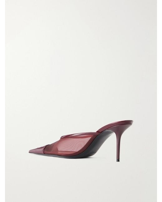 Saint Laurent Pink Renée 75 Cassandre-Embroidered Leather-Trimmed Mesh Pumps