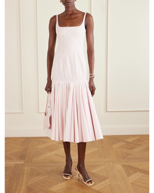 Jacquemus Pink Agave Paneled Pleated Cotton-Poplin Midi Dress