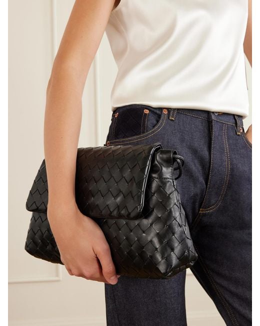 Bottega Veneta Black Giorno Intrecciato Leather Shoulder Bag