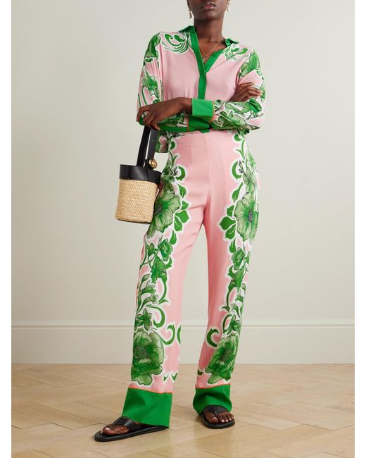 Borgo De Nor Green Havana Floral-Print Crepe Straight-Leg Pants