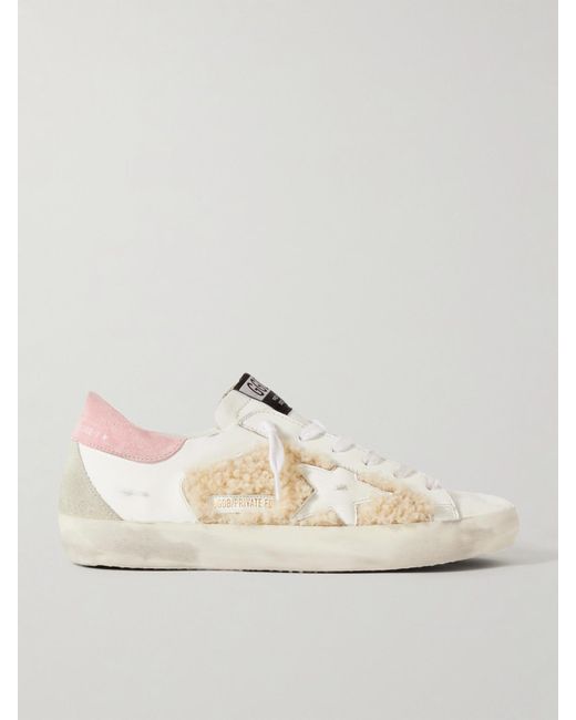 Golden Goose Deluxe Brand Natural Superstar Shearling-Trimmed Distressed Leather And Suede Sneakers