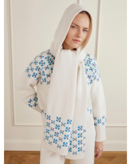 Calle Del Mar White Winter Hooded Fair Isle Cashmere Scarf