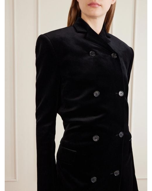 Khaite Blue Rolon Velvet Cotton-Blend Double-Breasted Coat