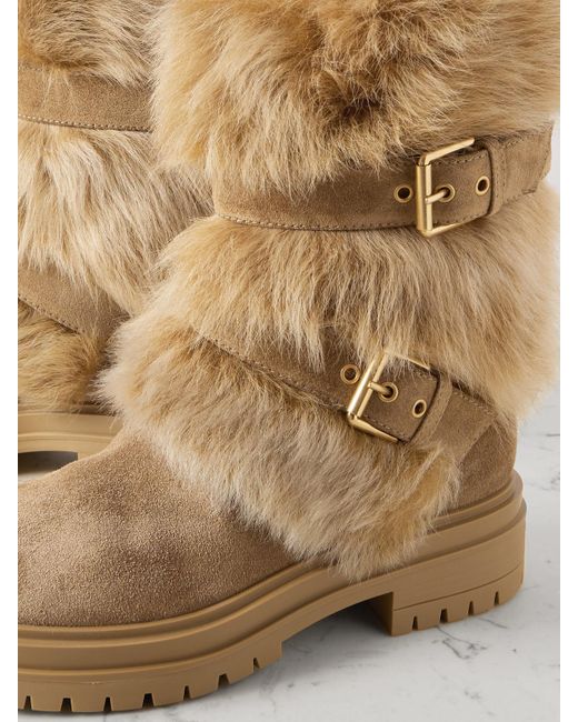 Gianvito Rossi Natural Maverick 35 Shearling And Suede Snow Boots