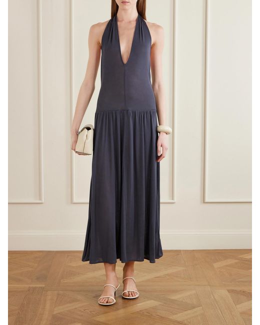 St. Agni Blue Tencel Lyocell Halterneck Midi Dress