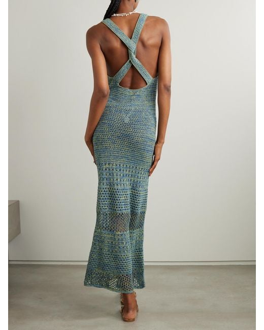 Escvdo Green Twist-Back Pointelle-Knit Cotton Maxi Dress