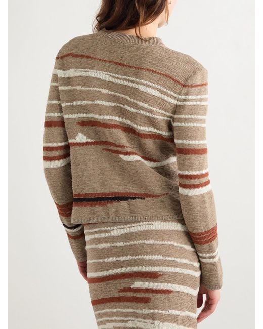 Bottega Veneta Natural Striped Jacquard-Knit Linen And Cotton-Blend Sweater