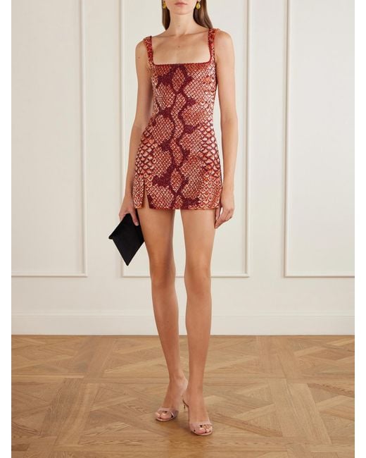 Clio Peppiatt Red Medusa Embellished Stretch-Mesh Mini Dress