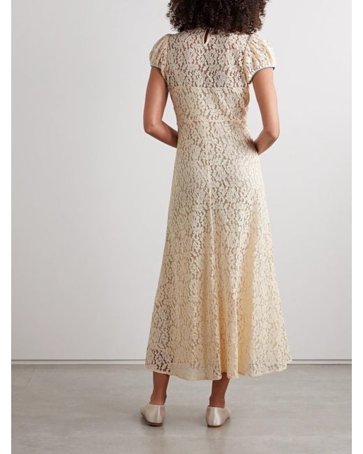 Doen Natural Katarina Satin-Trimmed Corded Lace Midi Dress