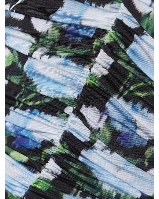 Carolina Herrera Blue Ruched Floral-Print Stretch-Jersey Midi Dress