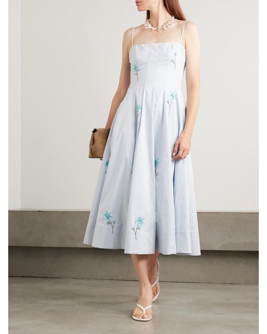 Staud Blue Wylie Embellished Embroidered Cotton-Blend Poplin Midi Dress