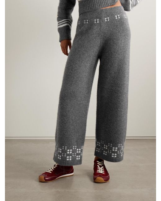 Calle Del Mar Gray Winter Fair Isle Cashmere Wide-Leg Pants