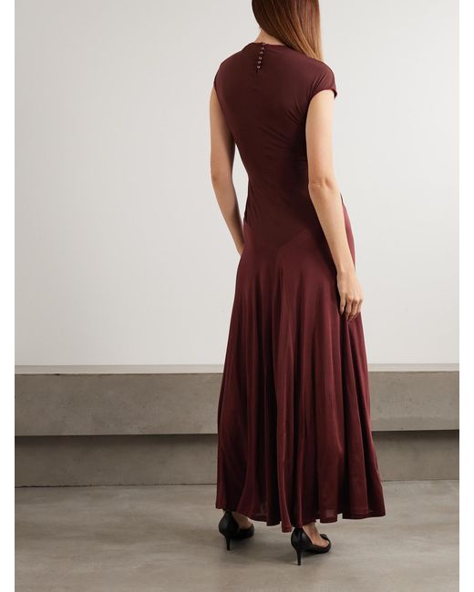 Galvan Gathered Satin-Jersey Gown