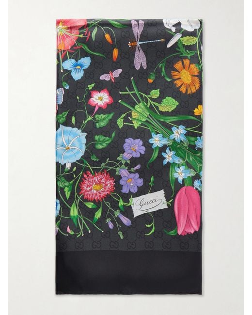 Gucci Multicolor Flora Printed Silk-Twill Scarf