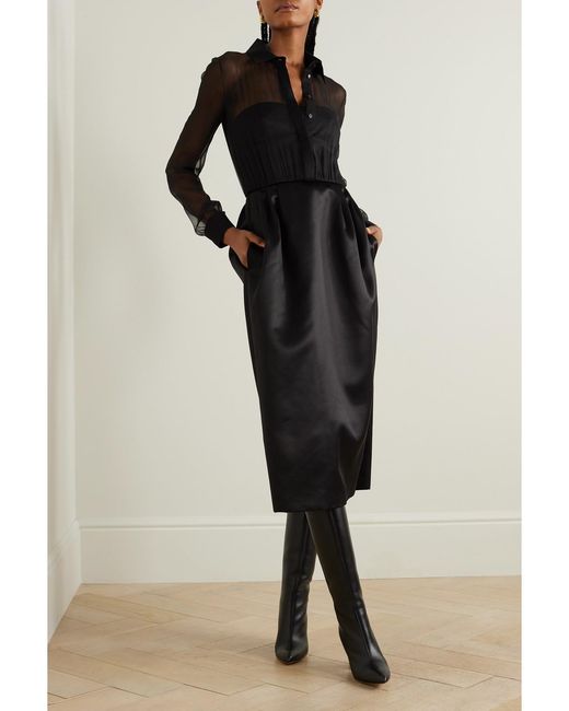 Gabriela Hearst Black Net Sustain Beatrice Organic Wool And Silk-Blend Satin-Twill And Silk-Chiffon Dress