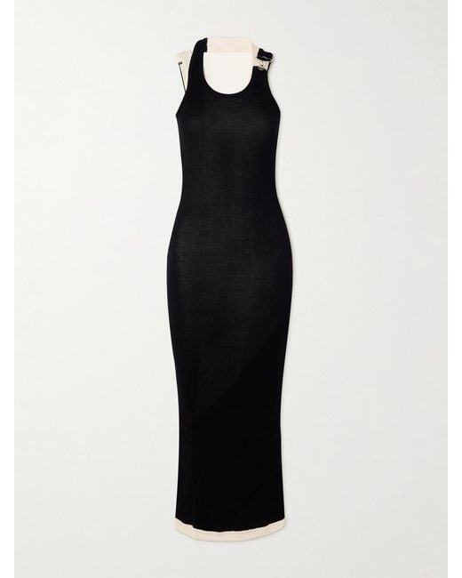 Jean Paul Gaultier Black Cotton Ribbed Twisted Double Layer Sleeveless Dress