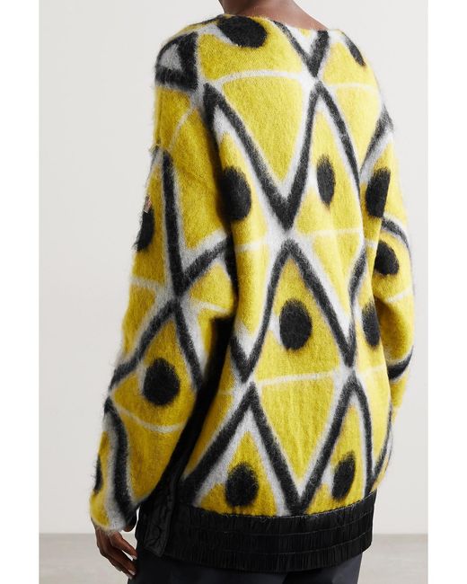 Moncler Genius Yellow 3 Moncler Grenoble Oversized Shell-Trimmed Jacquard-Knit Mohair-Blend Sweater
