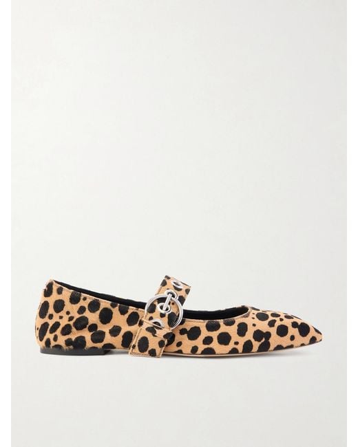Aeyde White Uma Eyelet-Embellished Leopard-Print Pony Hair Mary Jane Ballet Flats