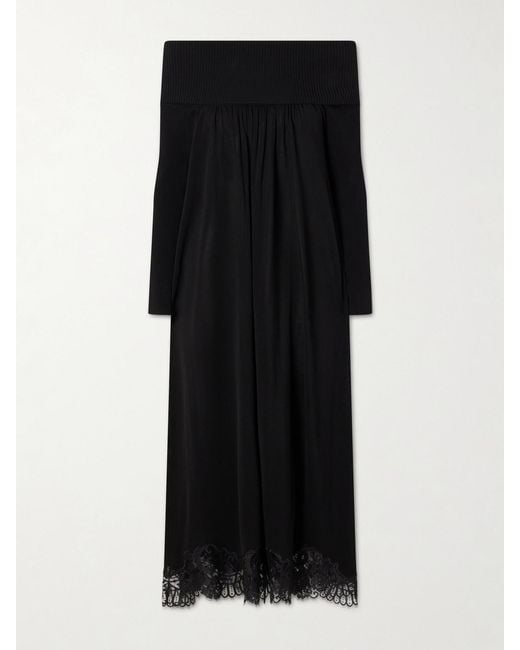 Zimmermann Black Valiant Off-The-Shoulder Lace-Trimmed Satin Maxi Dress