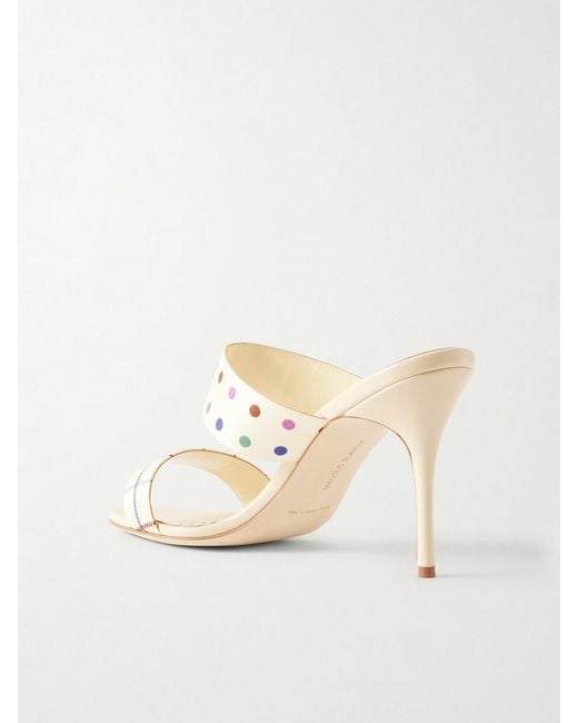 Manolo Blahnik Natural Ralotapla 90 Printed Twill Mules