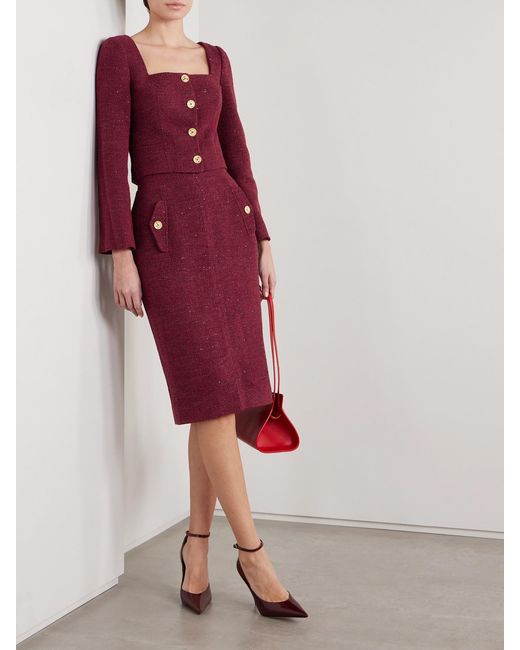 Alessandra Rich Red Sequin-Embellished Tweed Skirt
