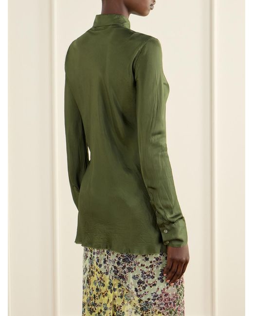 Dries Van Noten Green Crinkled Satin Shirt