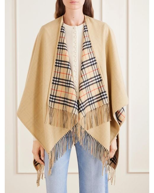 Burberry Natural Fringed Wool Cape
